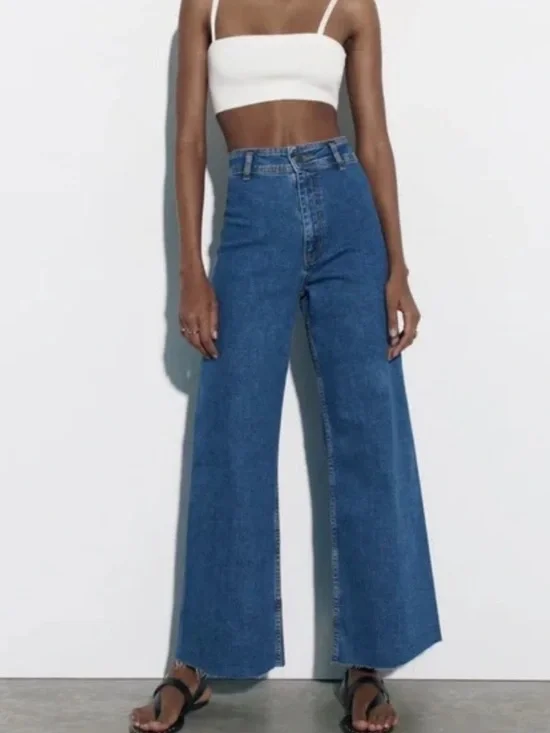 Zara High-Rise Wide-leg Marine Jeans - Picture 1 of 5